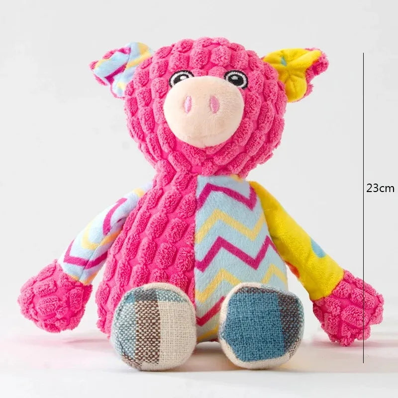 Multi-Textured Squeaky Dog Toy Series – Crinkle Paper & BB Squeaker Corduroy Plush – Cute Patchwork Stuffed Fox, Elephant, and Long-Limb Monkey Pet Toy - Snuggle Buddies
