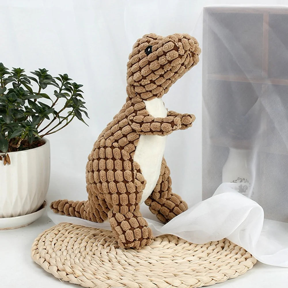 Multi-Textured Squeaky Dog Toy Series – Tough Corduroy Plush Chew Toy – Interactive Stuffed T-Rex, Triceratops, Octopus - Sunggle Buddies