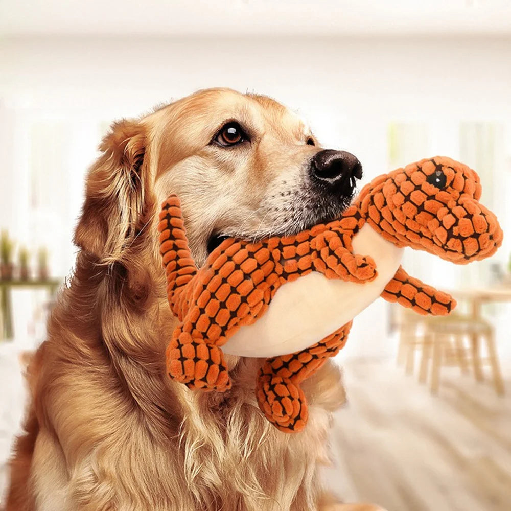 Multi-Textured Squeaky Dog Toy Series – Tough Corduroy Plush Chew Toy – Interactive Stuffed T-Rex, Triceratops, Octopus - Sunggle Buddies