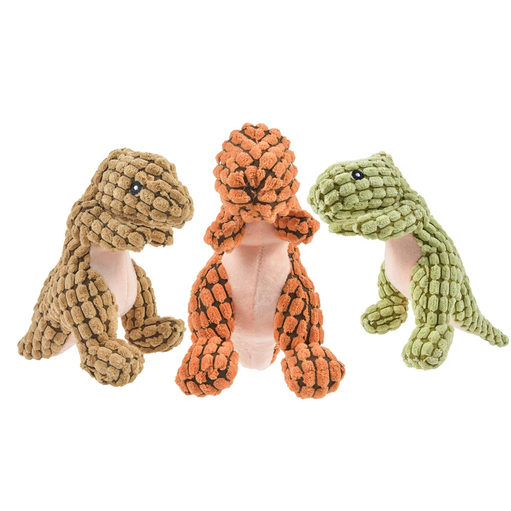 Multi-Textured Squeaky Dog Toy Series – Tough Corduroy Plush Chew Toy – Interactive Stuffed T-Rex, Triceratops, Octopus - Sunggle Buddies