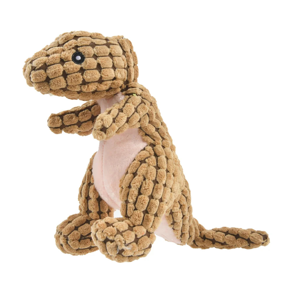 Multi-Textured Squeaky Dog Toy Series – Tough Corduroy Plush Chew Toy – Interactive Stuffed T-Rex, Triceratops, Octopus - Sunggle Buddies