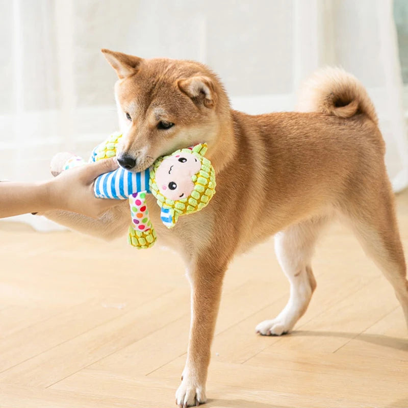 Multi-Textured Squeaky Dog Toy Series – Crinkle Paper & BB Squeaker Corduroy Plush – Cute Patchwork Stuffed Fox, Elephant, and Long-Limb Monkey Pet Toy - Snuggle Buddies