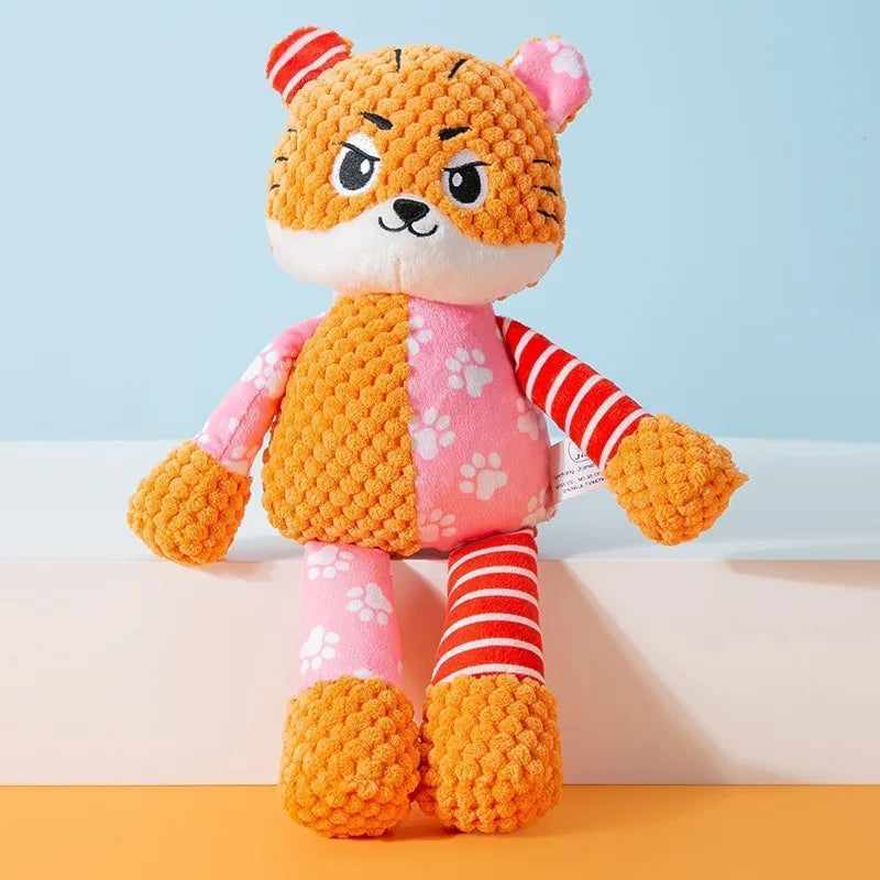 Multi-Textured Squeaky Dog Toy Series – Crinkle Paper & BB Squeaker Corduroy Plush – Cute Patchwork Stuffed Fox, Elephant, and Long-Limb Monkey Pet Toy - Snuggle Buddies