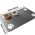 Modern Waterproof Pet Feeding Mat – Herringbone Pattern Dog & Cat Food Bowl Placemat – Anti-Slip Dark Grey Floor Protector with Paw Print Accents
