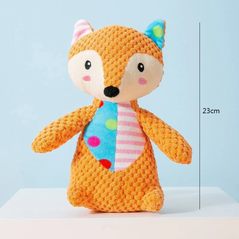 Multi-Textured Squeaky Dog Toy Series – Crinkle Paper & BB Squeaker Corduroy Plush – Cute Patchwork Stuffed Fox, Elephant, and Long-Limb Monkey Pet Toy - Snuggle Buddies