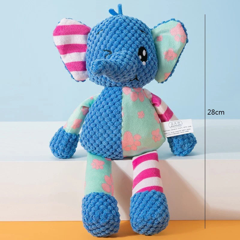 Multi-Textured Squeaky Dog Toy Series – Crinkle Paper & BB Squeaker Corduroy Plush – Cute Patchwork Stuffed Fox, Elephant, and Long-Limb Monkey Pet Toy - Snuggle Buddies